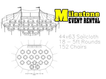 44x63 sailcloth tent seating 152 people with a 12x12 dance floor