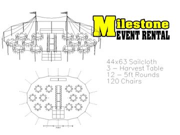 44x63 sailcloth tent with 120 chairs