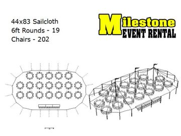 44x83 sailcloth tent with max number of 6ft rounds in the tent