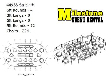 44x83 sailcloth tent seating 224 people