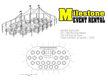 44x83 sailcloth tent with 200 seats