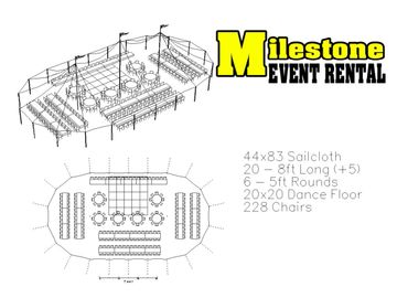 44x83 sailcloth tent wedding layout
