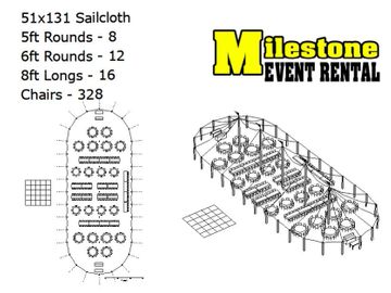 51x131 sailcloth tent seating 328 with an outdoor dance floor