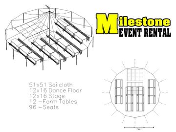 51x51 sailcloth tent with farm tables and benches