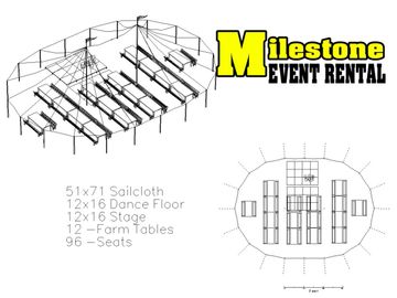 51x71 sailcloth tent seating 96 with farm tables and benches