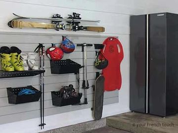 garage and shed organization with custom storage, Slats system and cabinets renovation Ottawa