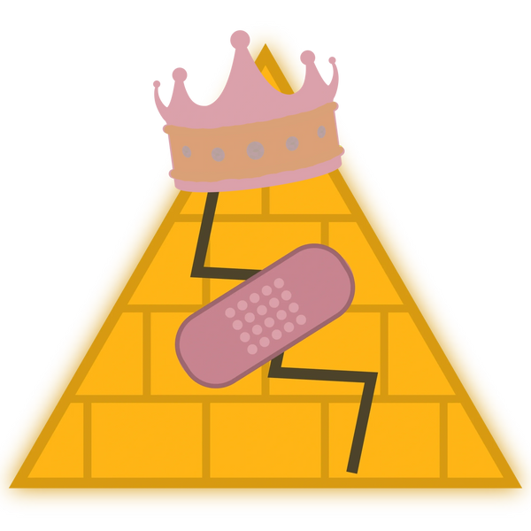 a graphic of a cracked pyramid with a bandaid on the crack and the text Life After MLM underneath