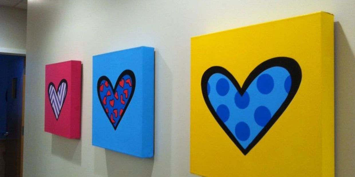 Colorful artwork of hearts.