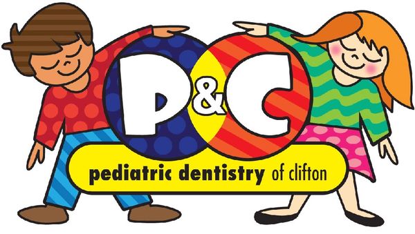 P&C Pediatric Dentistry logo. Colorful drawing of boy and girl. 