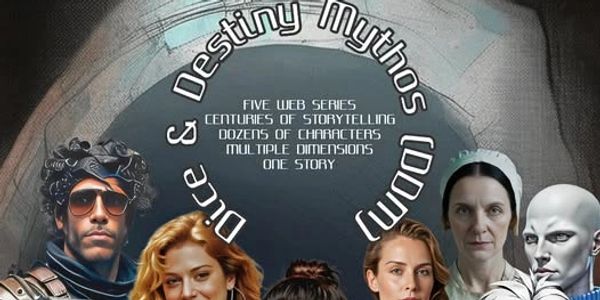 Promotional poster for 'Dice & Destiny Mythos' web series featuring diverse characters.