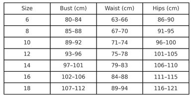 Women's Western shirt size chart with measurements in centimeters for bust, waist, and hips.