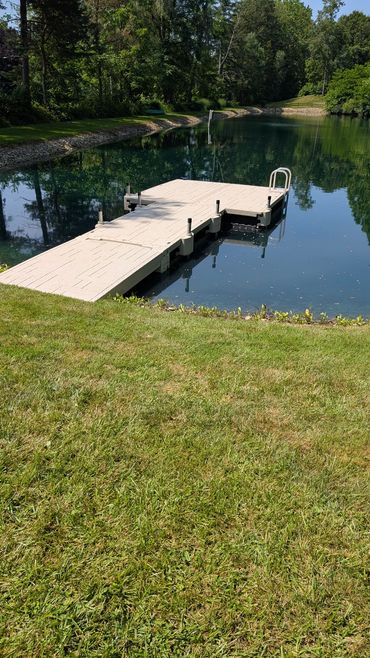 Perfect floating Wave Armor dock on a small pond in Northeast Ohio