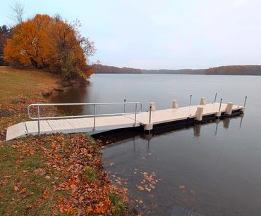Wave Armor floating dock installed on Lake Rockwell by AquaLife Construction.