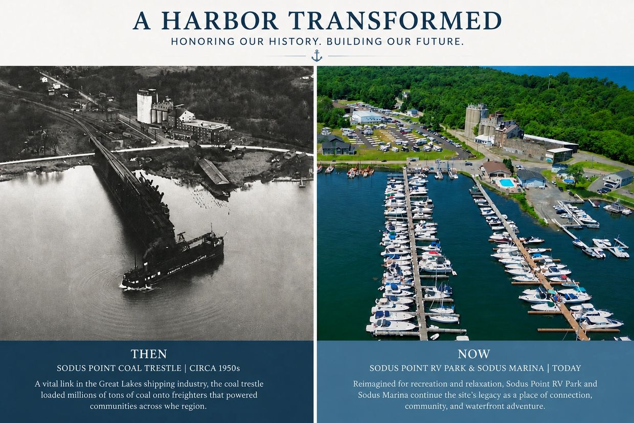 Comparison of Sodus Point harbor from 1950s to today.