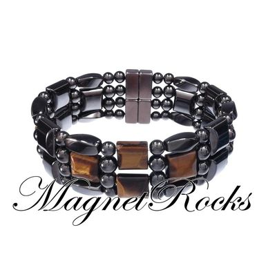 Bracelet design that features Magnetic Hematite, Golden Tiger Eye and a Magnetic Jewelry Clasp.