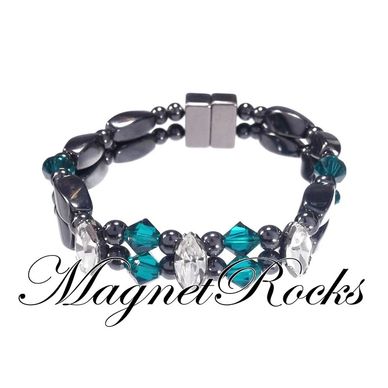 Bracelet features Magnetic Hematite, Emerald Crystal by Swarovski ® and a Magnetic Jewelry Clasp.
