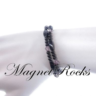 Bracelet features Magnetic Hematite, Light Amethyst Crystal by Swarovski ® & Magnetic Jewelry Clasp.