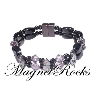 Bracelet features Magnetic Hematite, Light Amethyst Crystal by Swarovski ® & Magnetic Jewelry Clasp.