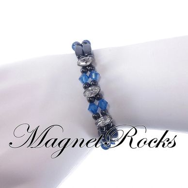 Bracelet features Magnetic Hematite, Sapphire Crystal by Swarovski ® and a Magnetic Jewelry Clasp.