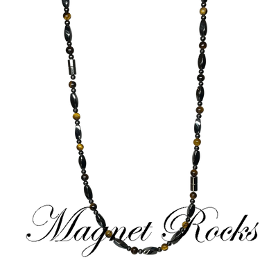 Golden Tiger Eye Hematite Magnetic Necklace has Golden Tiger Eye Gemstones & Magnetic Jewelry Clasp.