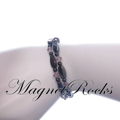 Bracelet features Magnetic Hematite, Light Amethyst Crystal by Swarovski ® & Magnetic Jewelry Clasp.