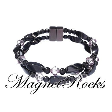 Bracelet features Magnetic Hematite, Light Amethyst Crystal by Swarovski ® & Magnetic Jewelry Clasp.