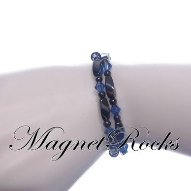 Bracelet features Magnetic Hematite, Sapphire Crystal by Swarovski ® and a Magnetic Jewelry Clasp.