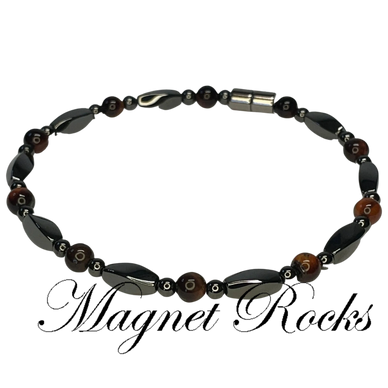 Red Tiger Eye Hematite Magnetic Anklet has Red Tiger Eye Gemstones and Magnetic Jewelry Clasp.
