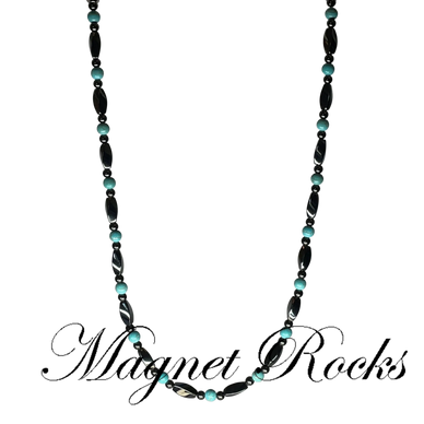 Turquoise Hematite Magnetic Necklace Features Turquoise Gemstones and Magnetic Jewelry Clasp.