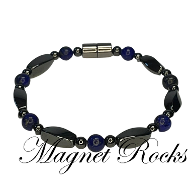 Lapis Lazuli Hematite Magnetic Bracelet has Lapis Lazuli Magnetic Hematite & Magnetic Jewelry Clasp.