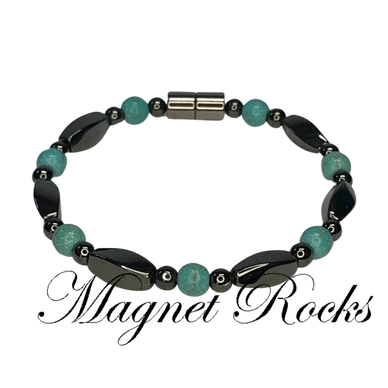 Turquoise Hematite Magnetic Bracelet features Turquoise Gemstones and Magnetic Jewelry Clasps.