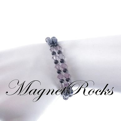 Bracelet features Magnetic Hematite, Light Amethyst Crystal by Swarovski ® & Magnetic Jewelry Clasp.