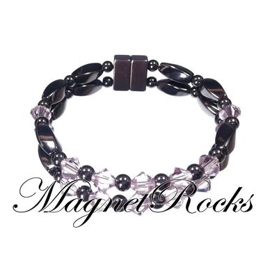 Bracelet features Magnetic Hematite, Light Amethyst Crystal by Swarovski ® & Magnetic Jewelry Clasp.