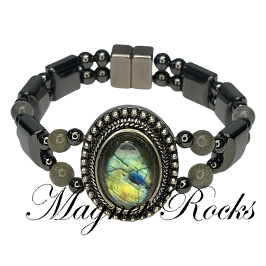 Labradorite Hematite Magnetic Bracelet has Labradorite Magnetic Hematite and Magnetic Jewelry Clasp.