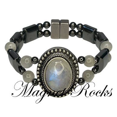 Moonstone Hematite Magnetic Bracelet has Moonstone Magnetic Hematite & Magnetic Jewelry Clasp.