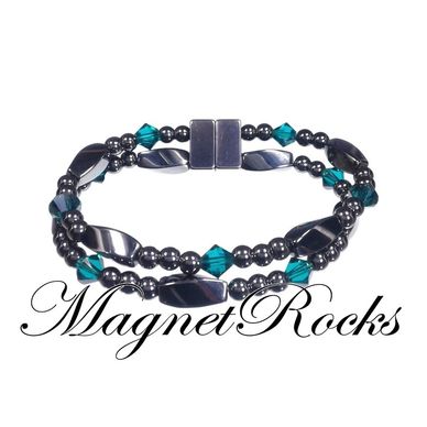 Bracelet features Magnetic Hematite, Emerald Crystal by Swarovski ® and a Magnetic Jewelry Clasp.