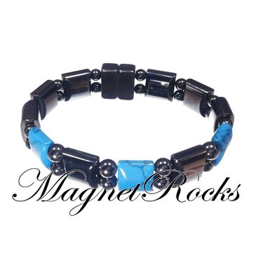 Blue Turquoise Hematite Magnetic Bracelet with Blue Turquoise Gemstones and Magnetic Jewelry Clasp.