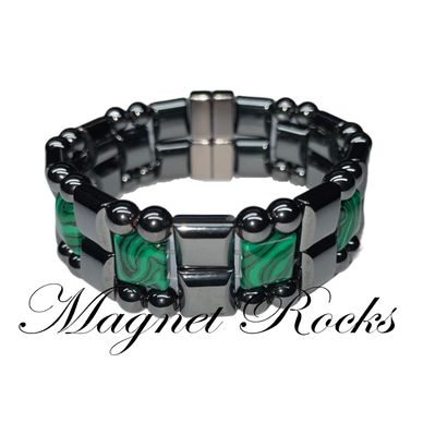 Malachite Hematite Magnetic Bracelet has Malachite Magnetic Hematite & Magnetic Jewelry Clasps.