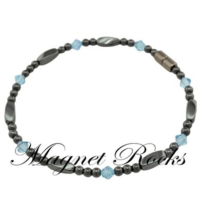 Magnetic Aquamarine Anklet features Aquamarine Crystal by Swarovski® and Magnetic Jewelry Clasps.