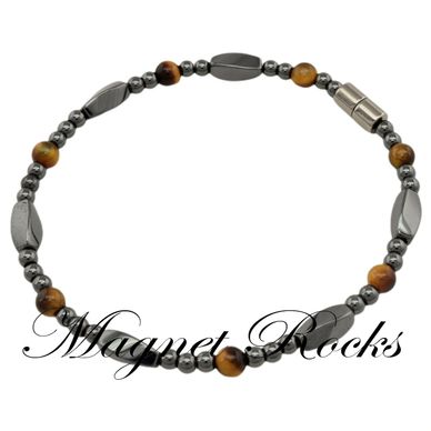 Golden Tiger Eye Hematite Magnetic Anklet has Golden Tiger Eye Gemstones and Magnetic Jewelry Clasp.