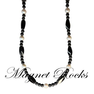 Magnetic Pearl Necklace features Pearl Crystal by Swarovski® and Magnetic Jewelry Clasps.