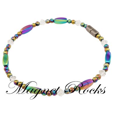 Crystal Rainbow Anklet features Rainbow Hematite, Crystal by Swarovski® & Magnetic Jewelry Clasps.