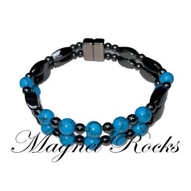 Magnetic Blue Turquoise Bracelet features Blue Turquoise Gemstone and Magnetic Jewelry Clasps.