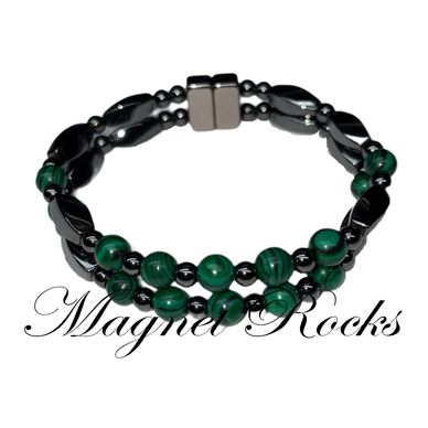Magnetic Malachite Bracelet features Malachite Gemstone and Magnetic Jewelry Clasps.