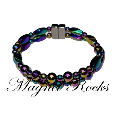 Magnetic Hematite Rainbow Bracelet features Rainbow Hematite and Magnetic Jewelry Clasps.