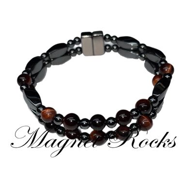 Magnetic Red Tiger Eye Bracelet features Red Tiger Eye Gemstone and Magnetic Jewelry Clasps.