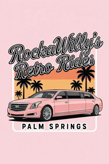 Pink limousine retro ride illustration.