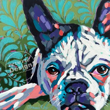 Acrylic Mixed Media Boston Terrier French Bulldog Mix