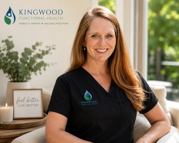 Smiling healthcare professional in Kingwood Functional Health uniform.