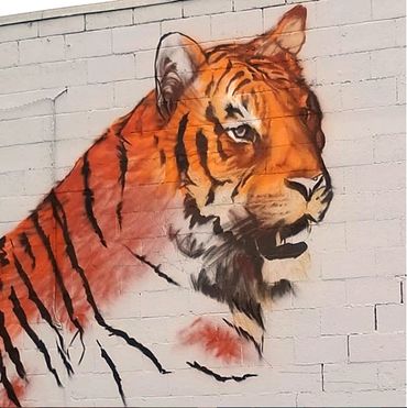 Tiger spray painted mural -wip